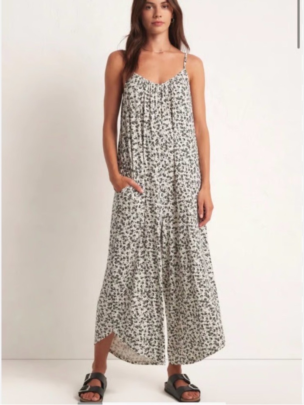 Z Supply Gia Ditzy Romper Women’s Small Beige Black Animal Print Wide Leg Crop